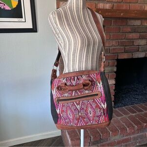 Gypsies & Debutantes Huipil Embroidered Leather Day Bag Tote Crossbody Purse